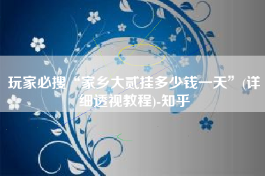 玩家必搜“家乡大贰挂多少钱一天	”(详细透视教程)-知乎