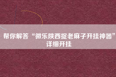 帮你解答“微乐陕西捉老麻子开挂神器”详细开挂