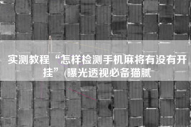 实测教程“怎样检测手机麻将有没有开挂”(曝光透视必备猫腻
