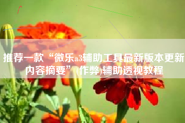 推荐一款“微乐a3辅助工具最新版本更新内容摘要	”(作弊)辅助透视教程